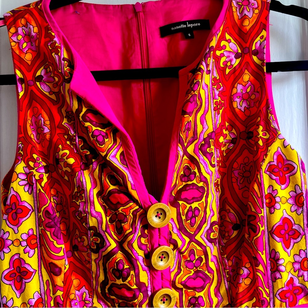 Nanette Lepore Pink Yellow Graduation Dress size 6 Retro Lined Pockets